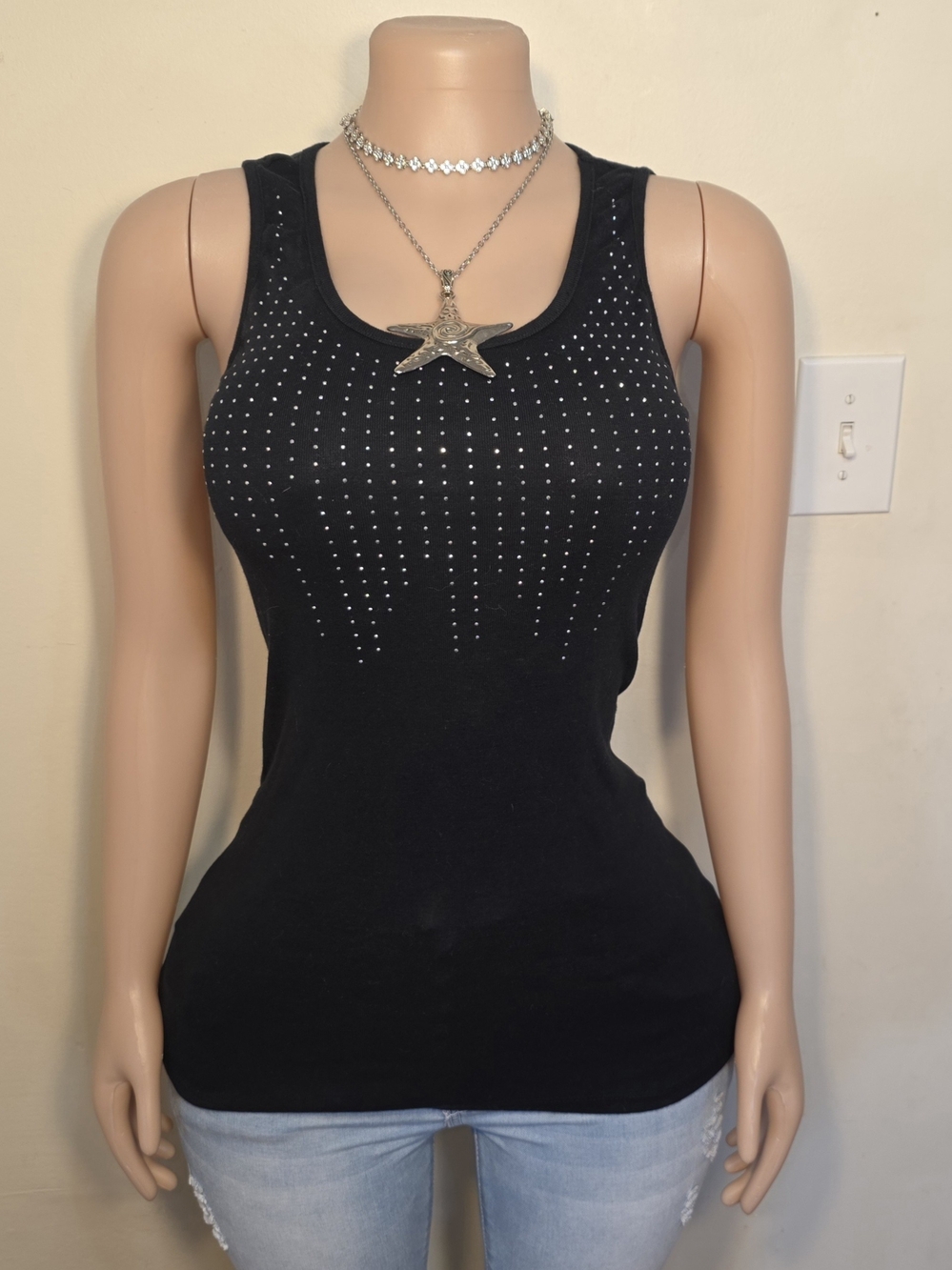 ☆Massini Black Rhinestone Tank Top☆